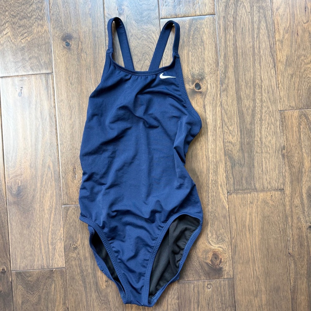 Nike One Piece Swimsuit Women 24 Navy EUC Racerback Athletic Training Sporty
